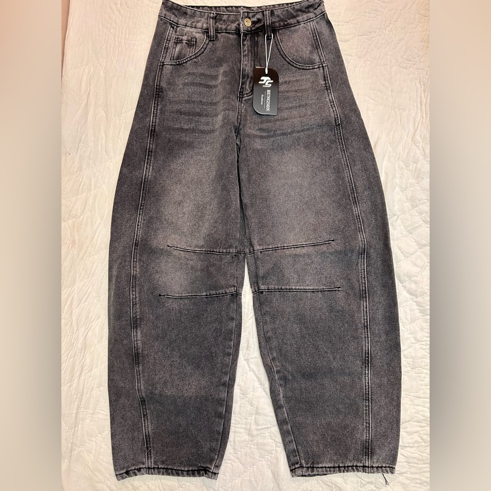 HUNGSON Women's Barrel Jeans Wide Leg Mid Rise Loose Y2k Baggy Jeans Denim NWT - Picture 3 of 6